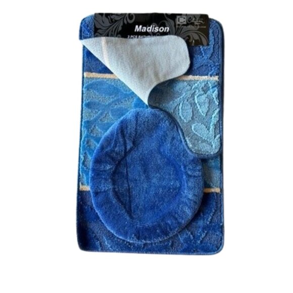 Madison 3 Piece Bathroom Rug Set, Bathroom Rug, Contour Rug & Lid Cover Blue - Picture 2 of 6